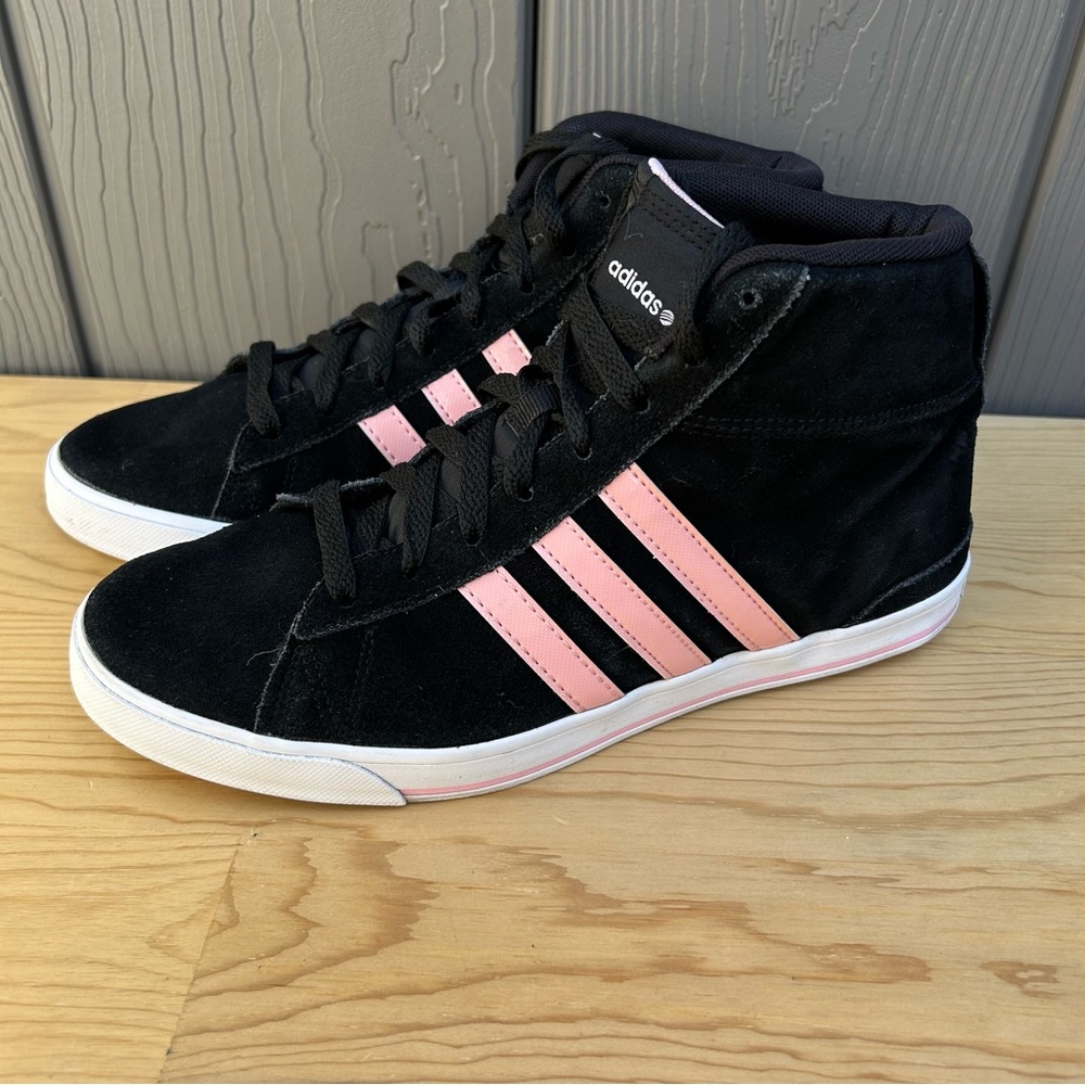 Adidas Neo Mid Shoes Black with Pink Stripes Women’s Size 8 Lace Up F39220 - Picture 2 of 9
